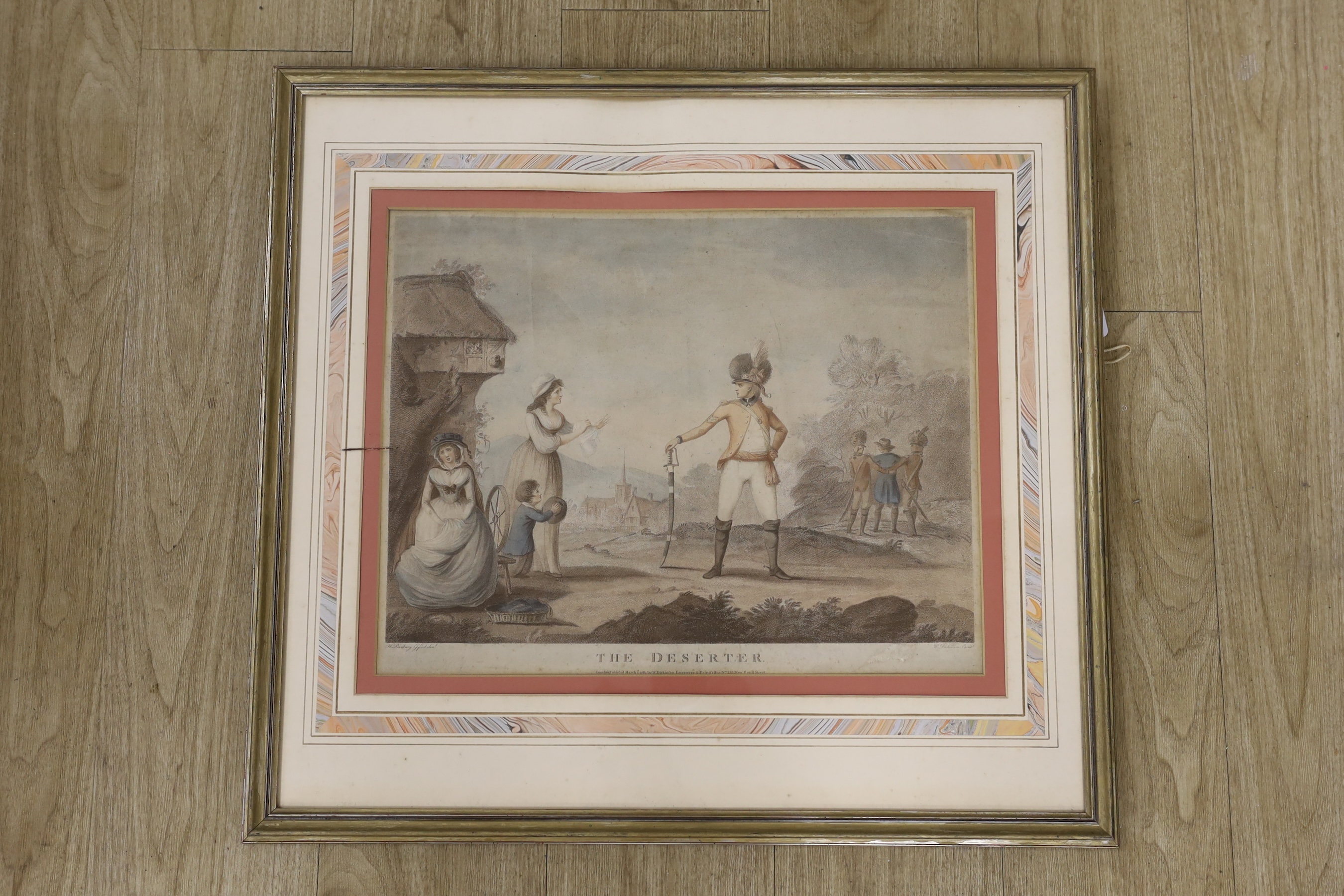 After Henry Bunbury (1750-1811), hand coloured engraving, 'The Deserter', publ. 1st March 1784 by W Dickinson, 38 x 48cm